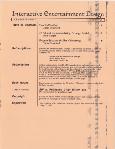 Cover of The Journal of Computer Game Design issue 1
