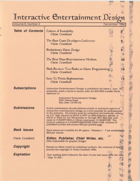 Cover of The Journal of Computer Game Design issue 2