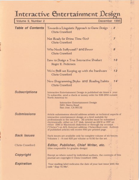 Cover of The Journal of Computer Game Design issue 2