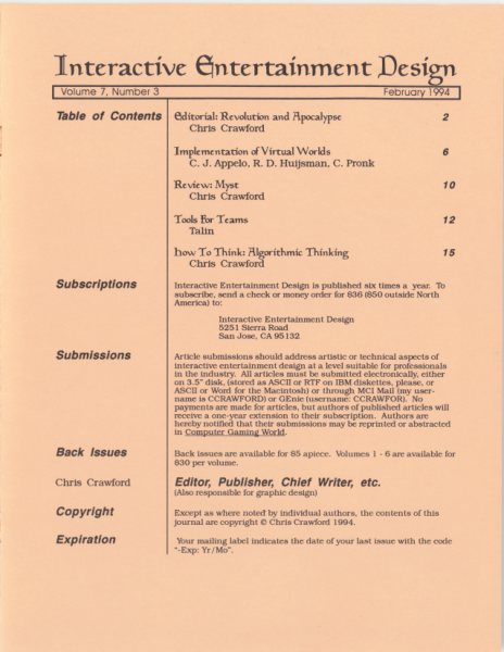 Cover of The Journal of Computer Game Design issue 3