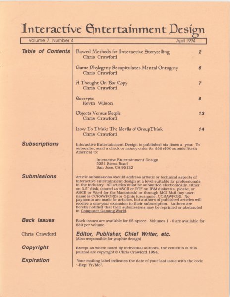 Cover of The Journal of Computer Game Design issue 4