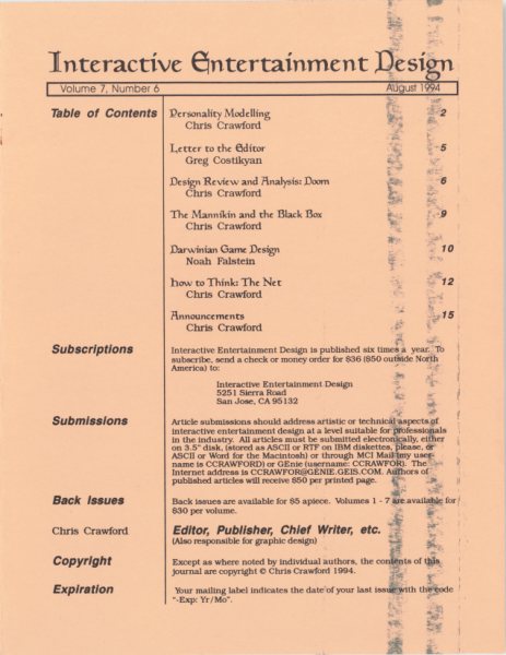 Cover of The Journal of Computer Game Design issue 6